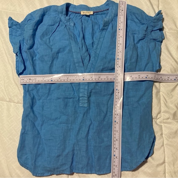 Pilcro (Anthropologie) Blue Cap Sleeve 100% Linen Blouse | Smocking | Breezy - Picture 2 of 10
